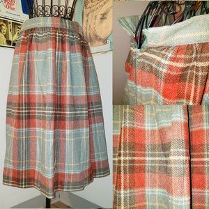 Vintage 1960 1970 Plaid Wool Skirt, A-Line, Wide Waistband, by The Limited S/M
